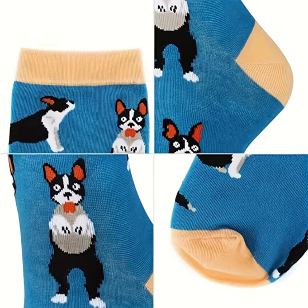 Women's 5 Pack Crew Socks Colorful French Bulldog Themed - OS - NWT - Picture 3 of 13